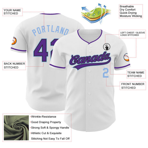 Custom White Purple Black-Light Blue Authentic Baseball Jersey