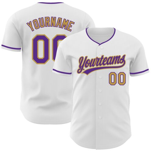 White2405 Custom White Purple-Old Gold Authentic Baseball Jersey