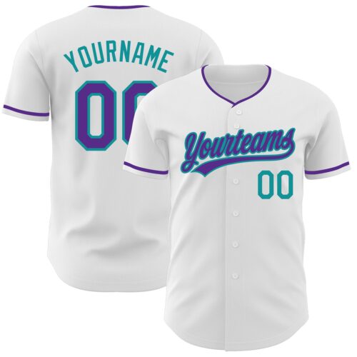 White2406 Custom White Purple-Teal Authentic Baseball Jersey