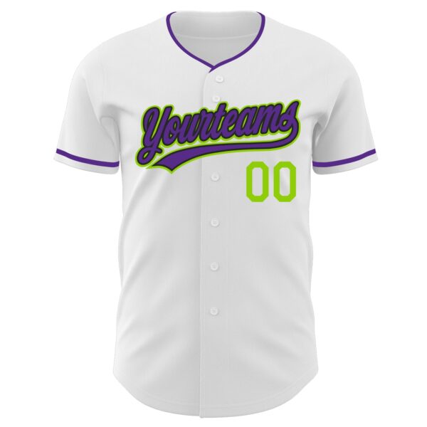 Custom White Purple Black-Neon Green Authentic Baseball Jersey