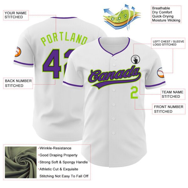 Custom White Purple Black-Neon Green Authentic Baseball Jersey