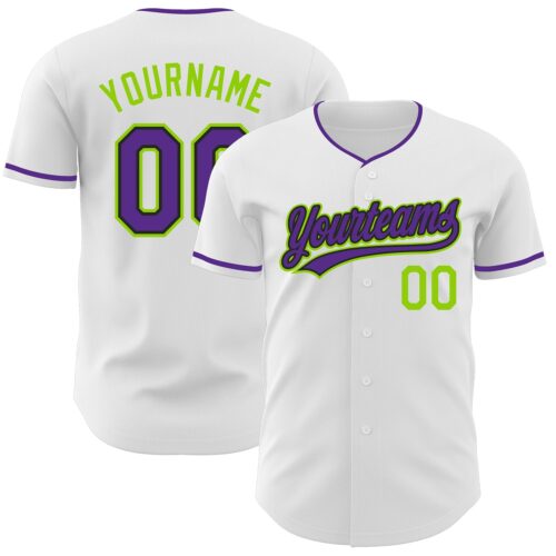 White2407 Custom White Purple Black-Neon Green Authentic Baseball Jersey