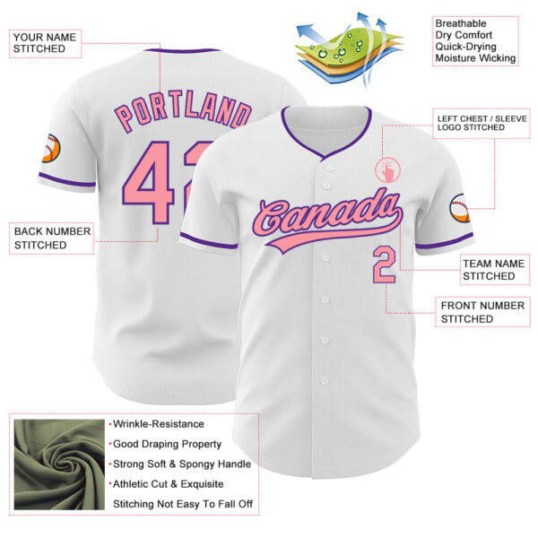 Custom White Medium Pink-Purple Authentic Baseball Jersey