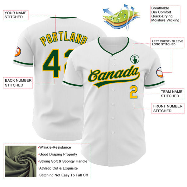 Custom White Green-Gold Authentic Baseball Jersey