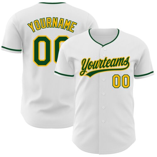 White2409 Custom White Green-Gold Authentic Baseball Jersey