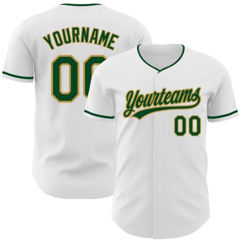 White2411 Custom White Green-Old Gold Authentic Baseball Jersey