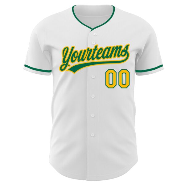 Custom White Kelly Green-Gold Authentic Baseball Jersey