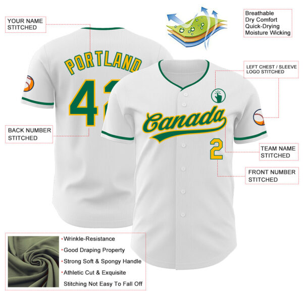 Custom White Kelly Green-Gold Authentic Baseball Jersey