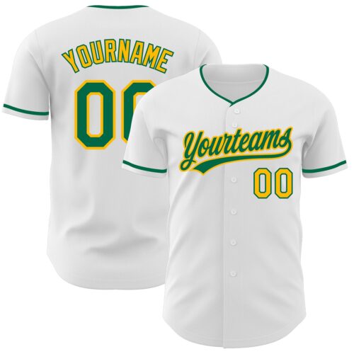 White2412 Custom White Kelly Green-Gold Authentic Baseball Jersey
