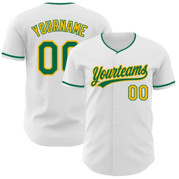 Custom White Kelly Green-Gold Authentic Baseball Jersey