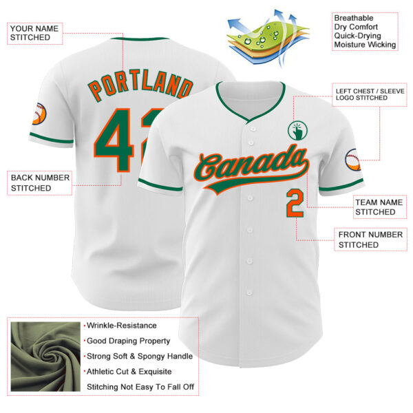 Custom White Kelly Green-Orange Authentic Baseball Jersey