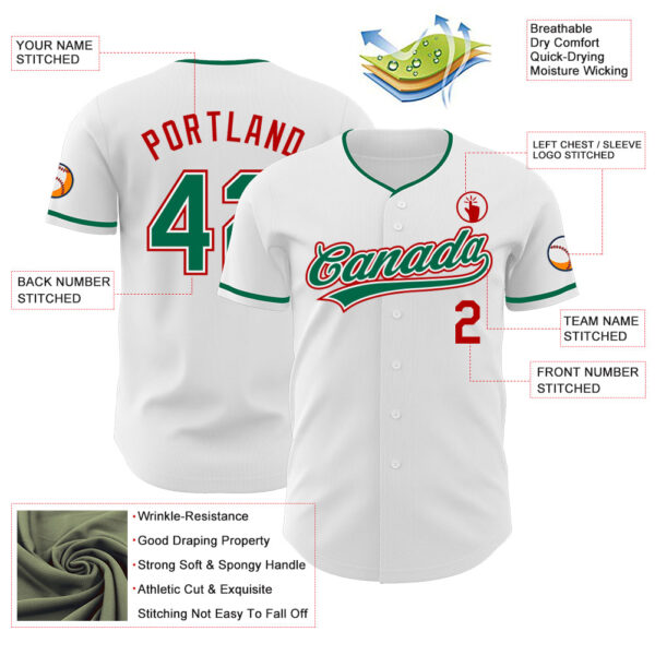 Custom White Kelly Green-Red Authentic Baseball Jersey