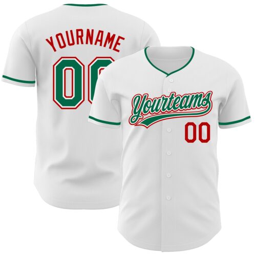 White2414 Custom White Kelly Green-Red Authentic Baseball Jersey