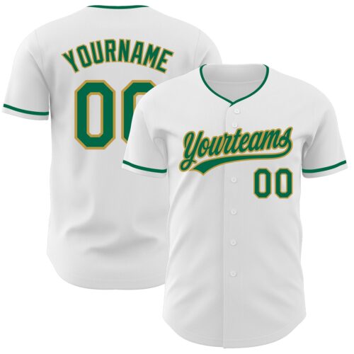 White2415 Custom White Kelly Green-Old Gold Authentic Baseball Jersey
