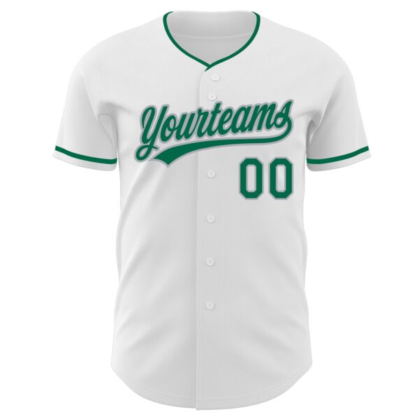 Custom White Kelly Green-Gray Authentic Baseball Jersey