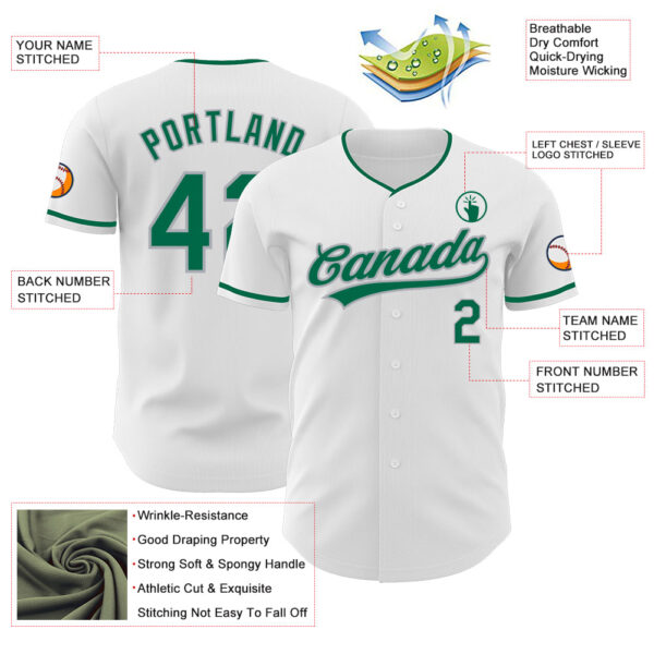 Custom White Kelly Green-Gray Authentic Baseball Jersey