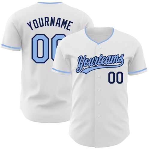 White2418 Custom White Light Blue-Navy Authentic Baseball Jersey