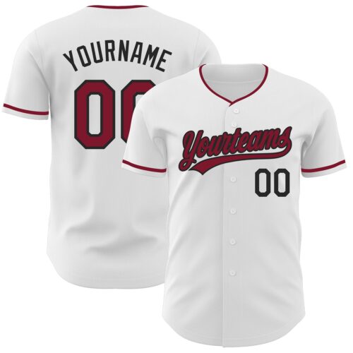 Custom White Crimson-Black Authentic Baseball Jersey