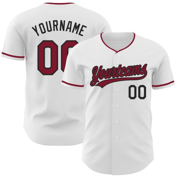 Custom White Crimson-Black Authentic Baseball Jersey