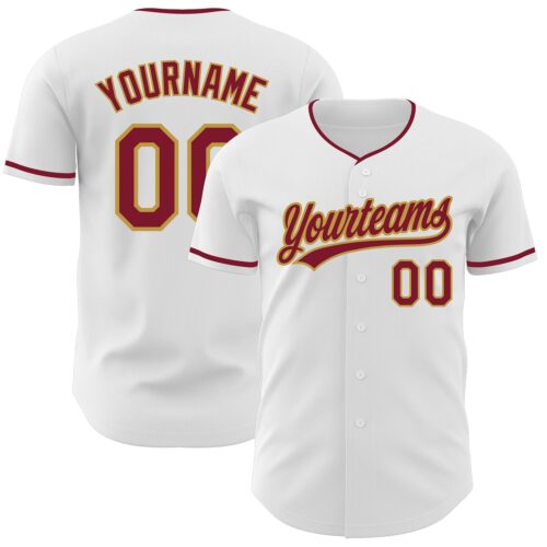 White2420 Custom White Crimson-Old Gold Authentic Baseball Jersey