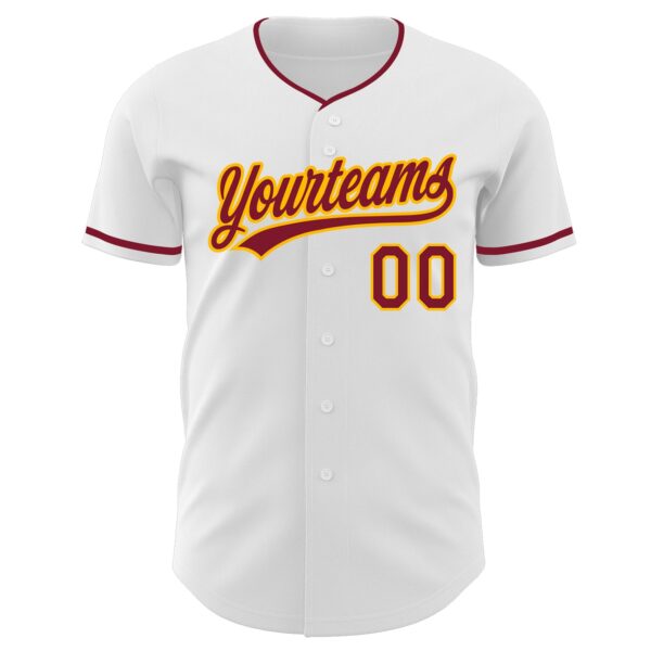 Custom White Crimson-Gold Authentic Baseball Jersey