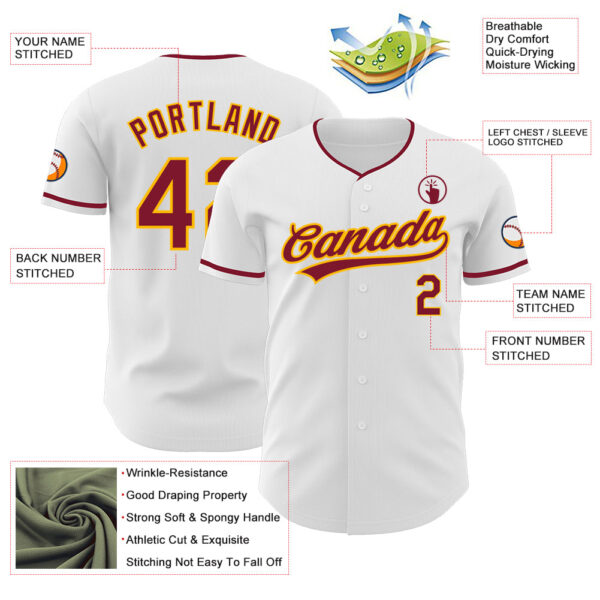 Custom White Crimson-Gold Authentic Baseball Jersey