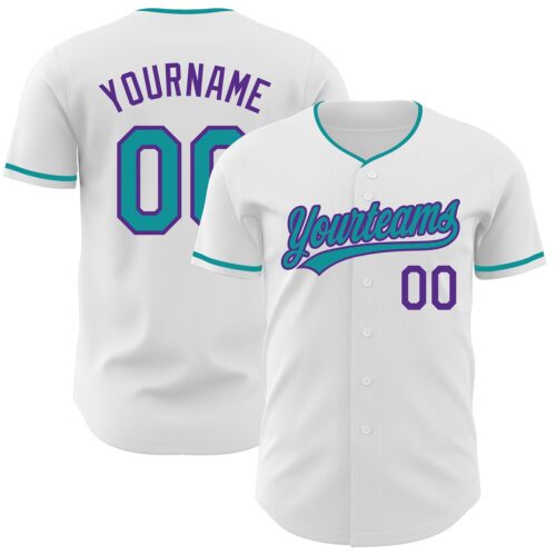 White2422 Custom White Teal-Purple Authentic Baseball Jersey