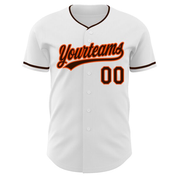 Custom White Brown-Orange Authentic Baseball Jersey