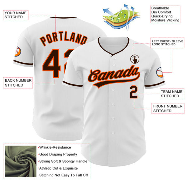 Custom White Brown-Orange Authentic Baseball Jersey