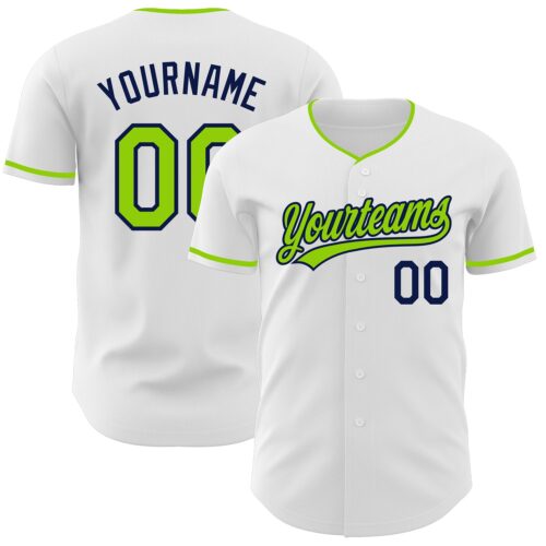 White2427 Custom White Neon Green-Navy Authentic Baseball Jersey