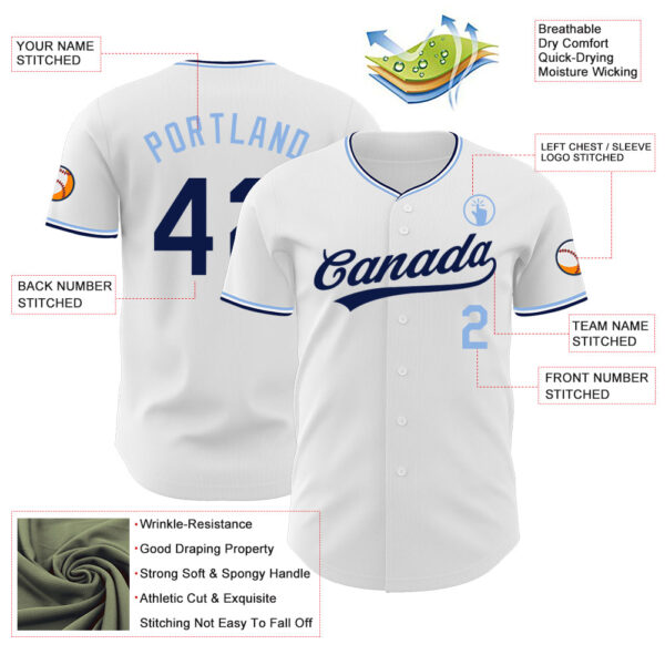 Custom White Navy-Light Blue Authentic Baseball Jersey