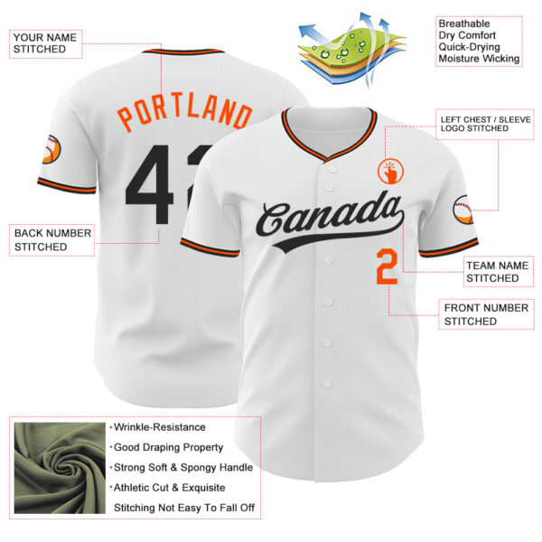 Custom White Black-Orange Authentic Baseball Jersey