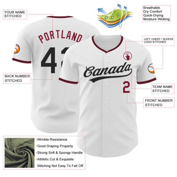 Custom White Black-Crimson Authentic Baseball Jersey