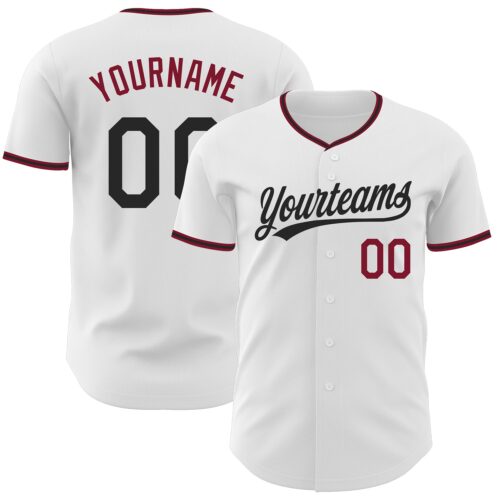White2430 Custom White Black-Crimson Authentic Baseball Jersey