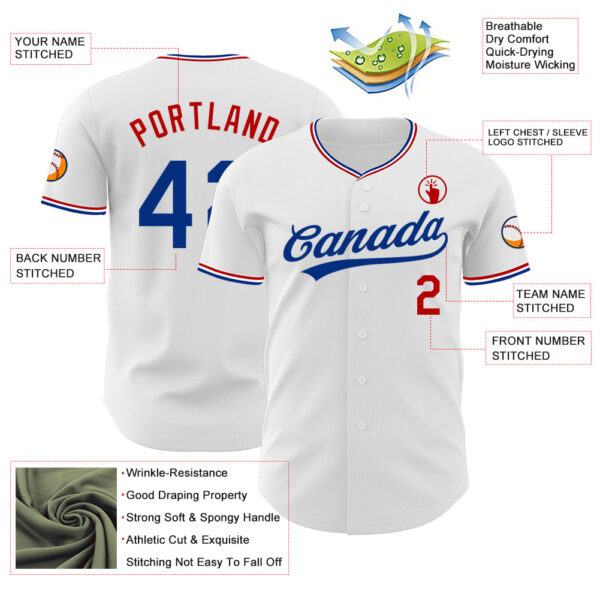 Custom White Royal-Red Authentic Baseball Jersey