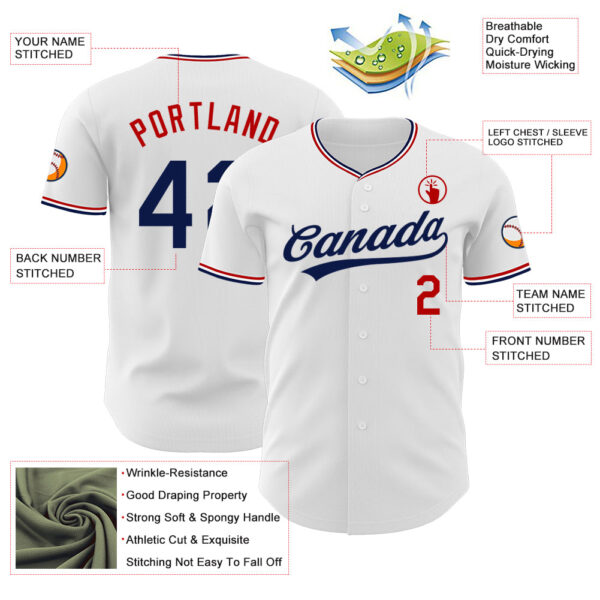 Custom White Navy-Red Authentic Baseball Jersey