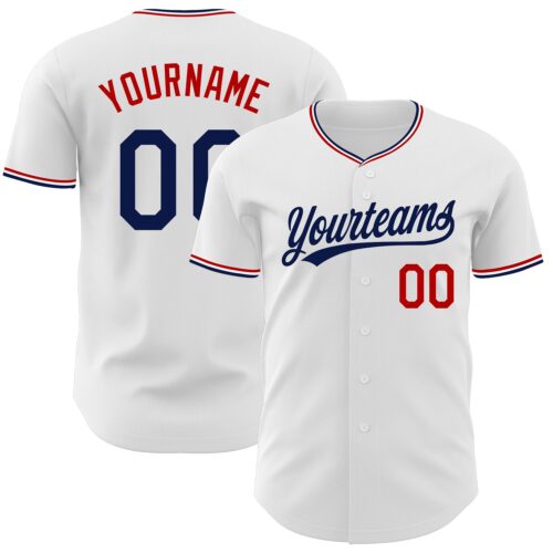White2432 Custom White Navy-Red Authentic Baseball Jersey