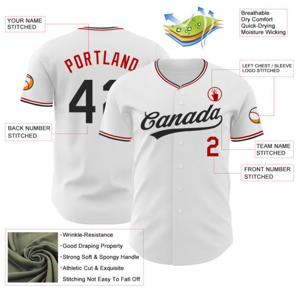 Custom White Black-Red Authentic Baseball Jersey