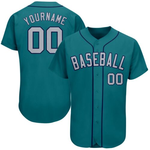 aqua_0015 Custom Teal Gray-Navy Authentic Baseball Jersey