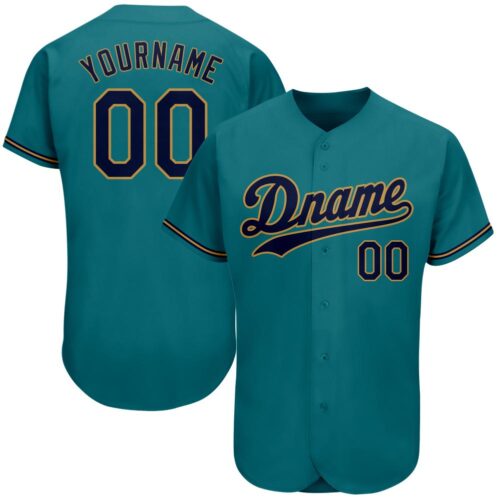 aqua_0017 Custom Teal Navy-Old Gold Authentic Baseball Jersey