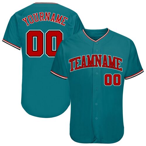 aqua_0040 Custom Teal Red-Black Authentic Baseball Jersey