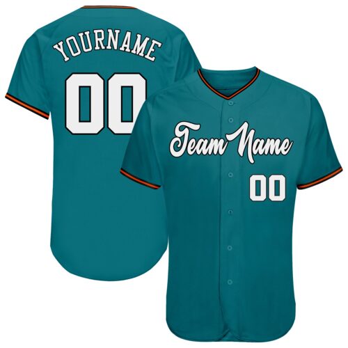 aqua_0041 Custom Teal White-Orange Authentic Baseball Jersey