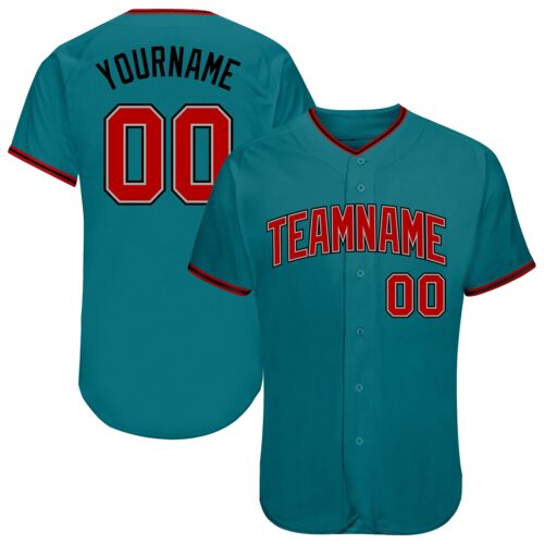 aqua_0042 Custom Teal Red-Black Authentic Baseball Jersey