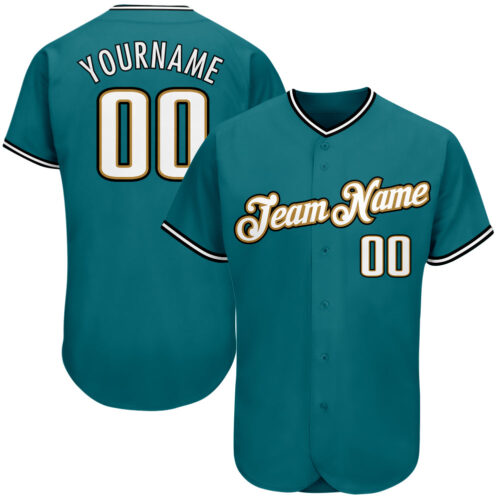 aqua_0046 Custom Teal White-Old Gold Authentic Baseball Jersey
