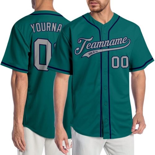 aqua_0072_070fddd0-1740-4d0a-947d-e4bcc4776dad Custom Teal Gray-Navy Authentic Baseball Jersey