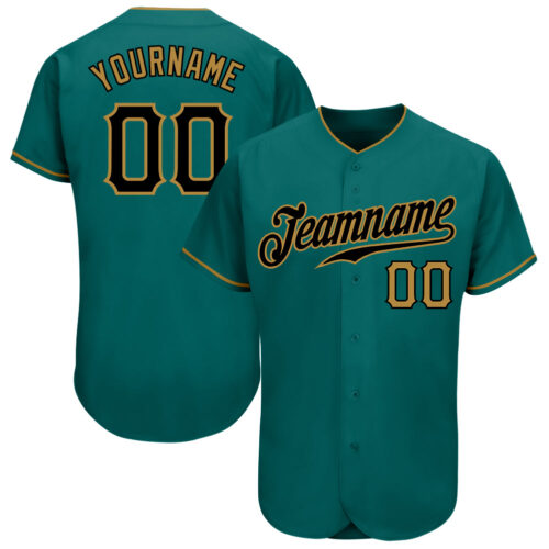 aqua_0087 Custom Teal Black-Old Gold Authentic Baseball Jersey