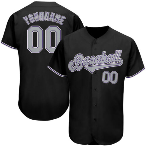 black_0061 Custom Black Gray-Purple Authentic Baseball Jersey