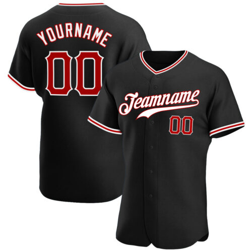 black_0232 Custom Black Red-White Authentic Baseball Jersey