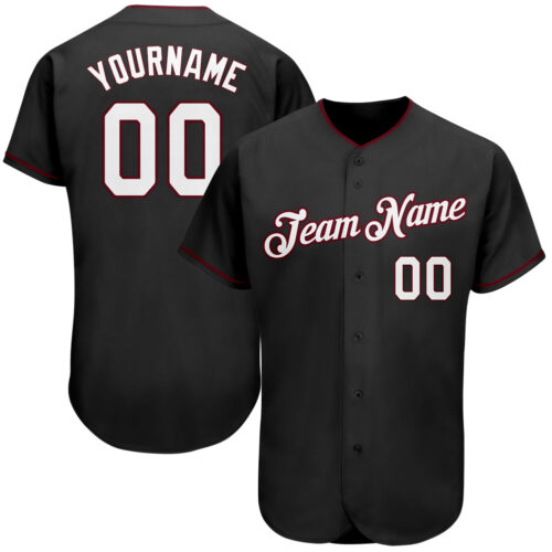 black_0238 Custom Black White-Crimson Authentic Baseball Jersey