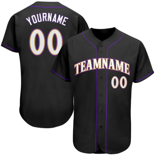 black_0240 Custom Black White-Purple Authentic Baseball Jersey